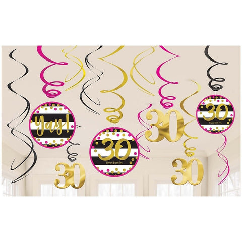 30Th Birthday Swirl Decoration Kit-12pc