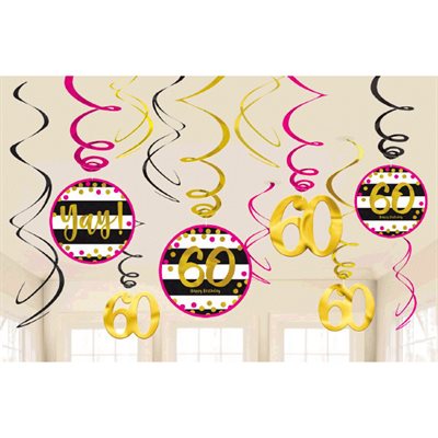 60Th Birthday Swirl Decoration Kit-12pc