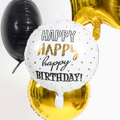 Round Happy Birthday Gold (Helium) - 18 Inches