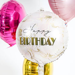 Round  Birthday Birthday Marble Pink (Helium) - 18 Inches