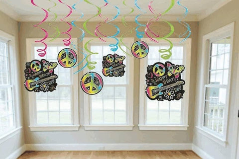 Neon Birthday Rock Swirl Decoration- 12pc