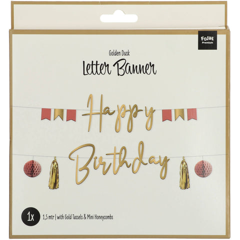 Paper Letter Banner Set Happy Birthday Golden Dusk- 4.5 Feet