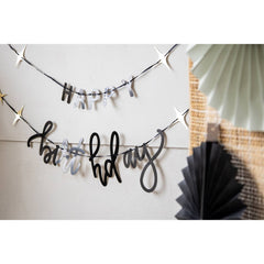 Paper Letter Banner Set Happy Birthday Crème Noir- 4.5 Feet