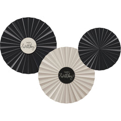 Paper Deco Fan Set Crème Noir- 3pc