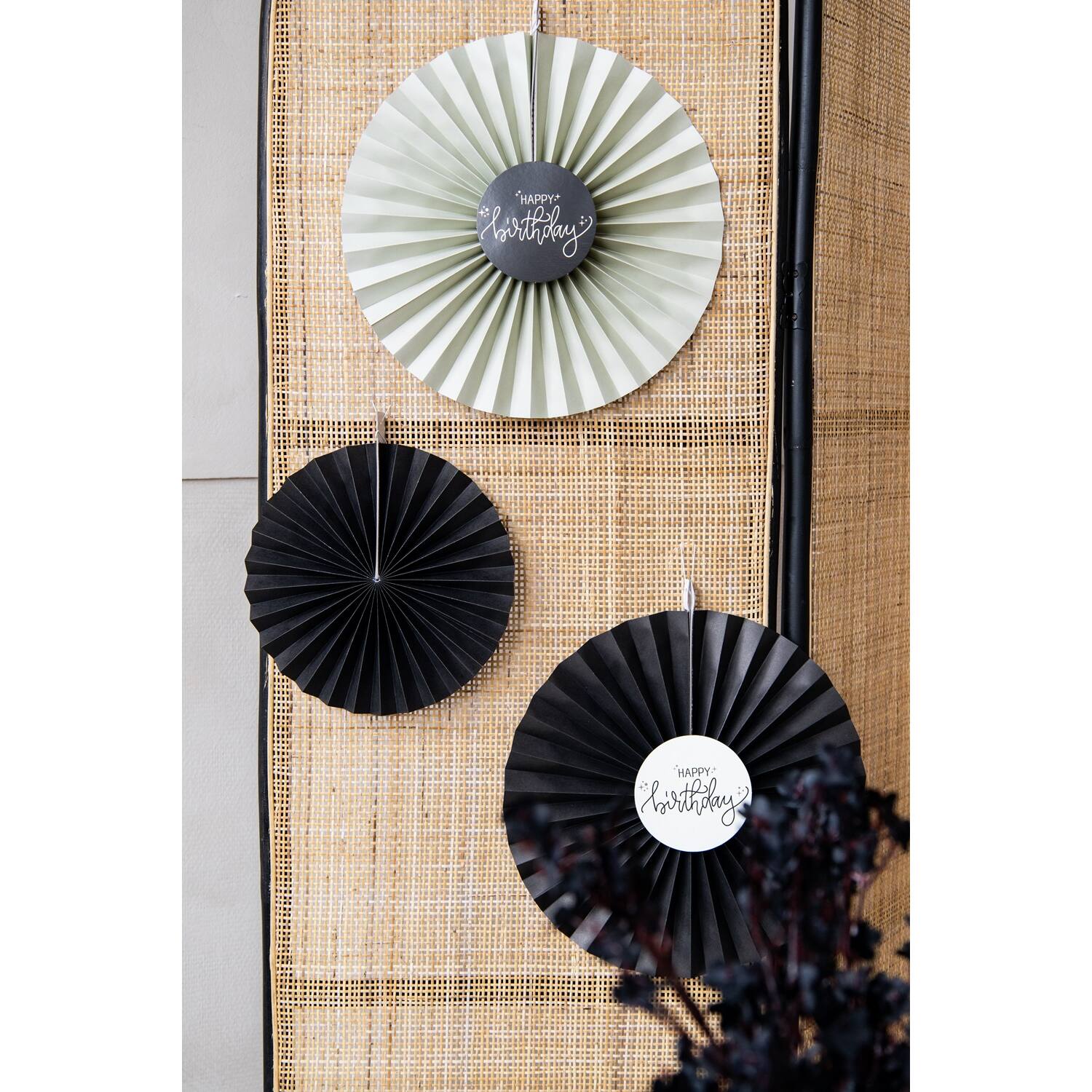 Paper Deco Fan Set Crème Noir- 3pc