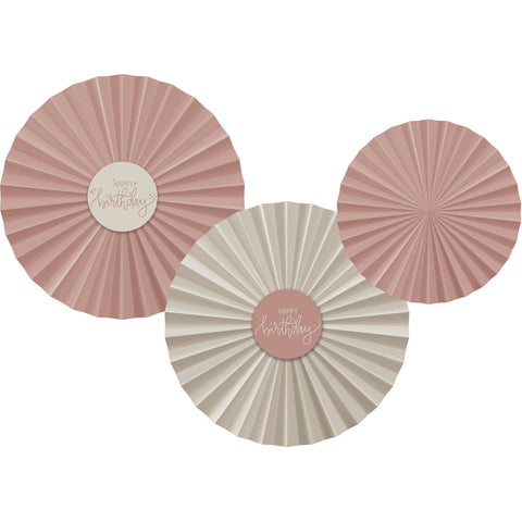 Paper Deco Fan Set Crème Rose- 3pc