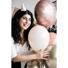 Round  Happy Birthday Crème Rose (Helium) - 18 Inches