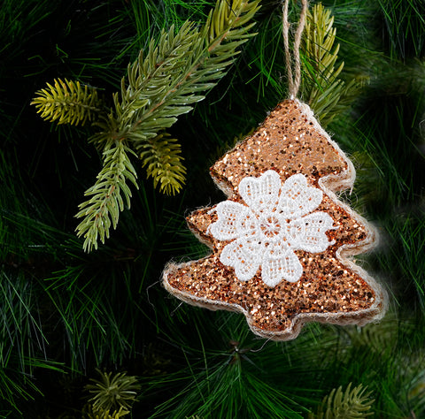 Rose Gold Sequence Xmas Tree Ornament- 3Pc