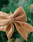 Glitter Gold Bow Ornament- 2Pc