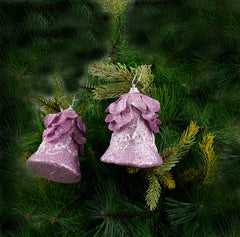 Pink Glitter Bells Ornament- 2Pc