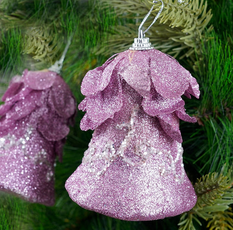 Pink Glitter Bells Ornament- 2Pc