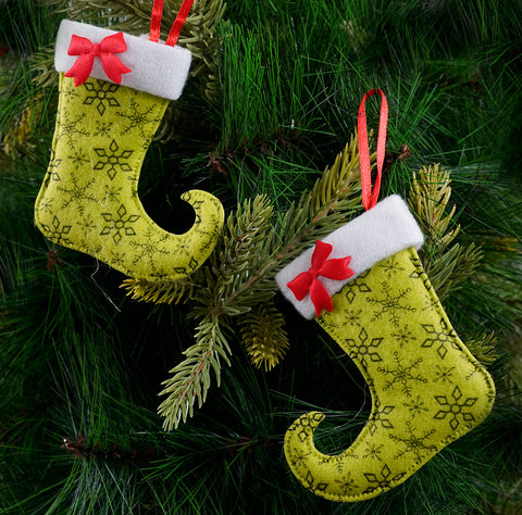 Green Stocking Ornament- 4Pc