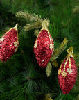 Red Glitter Snow Drop Ornament- 3Pc