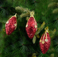 Red Glitter Snow Drop Ornament- 3Pc