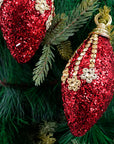 Red Glitter Snow Drop Ornament- 3Pc