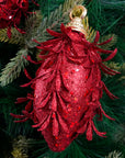 Red Glitter Oak Ornament- 3Pc