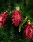 Red Glitter Oak Ornament- 3Pc