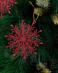 Red Glitter Snow Flake Ornament- 6Pc