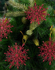 Red Glitter Snow Flake Ornament- 6Pc