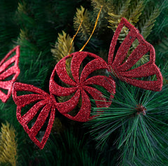 Glitter Red Candy Ornament- 6Pc