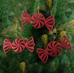 Glitter Red Candy Ornament- 6Pc