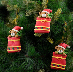 Teddy Bag Soft Ceramic Ornament- 2Pc