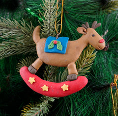 Rocking Reindeer Soft Ceramic Ornament- 2Pc