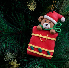 Teddy Bag Soft Ceramic Ornament- 2Pc