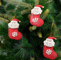 Santa Stocking Soft Ceramic Ornament- 2Pc