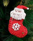 Santa Stocking Soft Ceramic Ornament- 2Pc