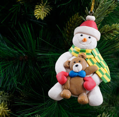 Snowman & Teddy Soft Ceramic Ornament- 2Pc