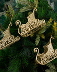 Glitter Sleigh Gold Ornament- 2Pc