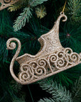 Glitter Sleigh Gold Ornament- 2Pc