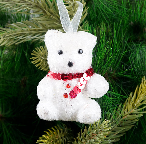 White Teddy Ornament- 6Pc