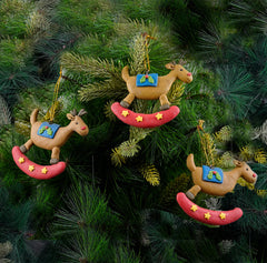 Rocking Reindeer Soft Ceramic Ornament- 2Pc