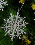 Silver Glitter Snow Flake Ornament- 6Pc