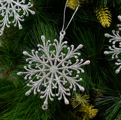 Silver Glitter Snow Flake Ornament- 6Pc