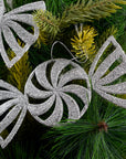 Glitter Silver Candy Ornament- 6Pc