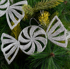 Glitter Silver Candy Ornament- 6Pc