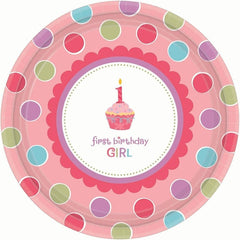 Paper Plates 10.25 Inches Sweet Little Cupcake Girl- 18 Pc