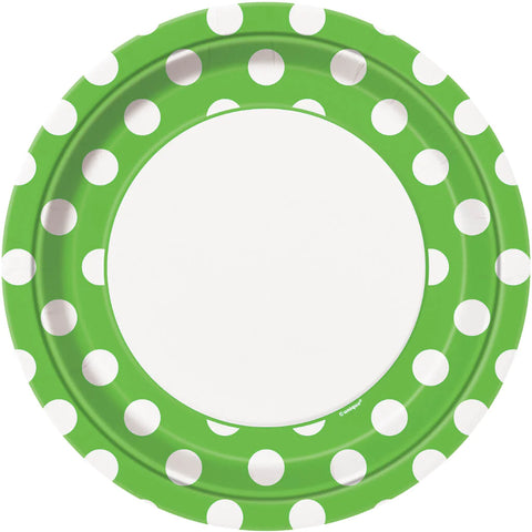 Paper Plates 9 Inches Lime Green Polka Dot- 8 Pc