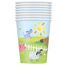 Paper Cups 220 ml Farm Party- 8 Pc