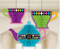 Paper Hanging Decoration Mad Hatter Tea Party-3pc