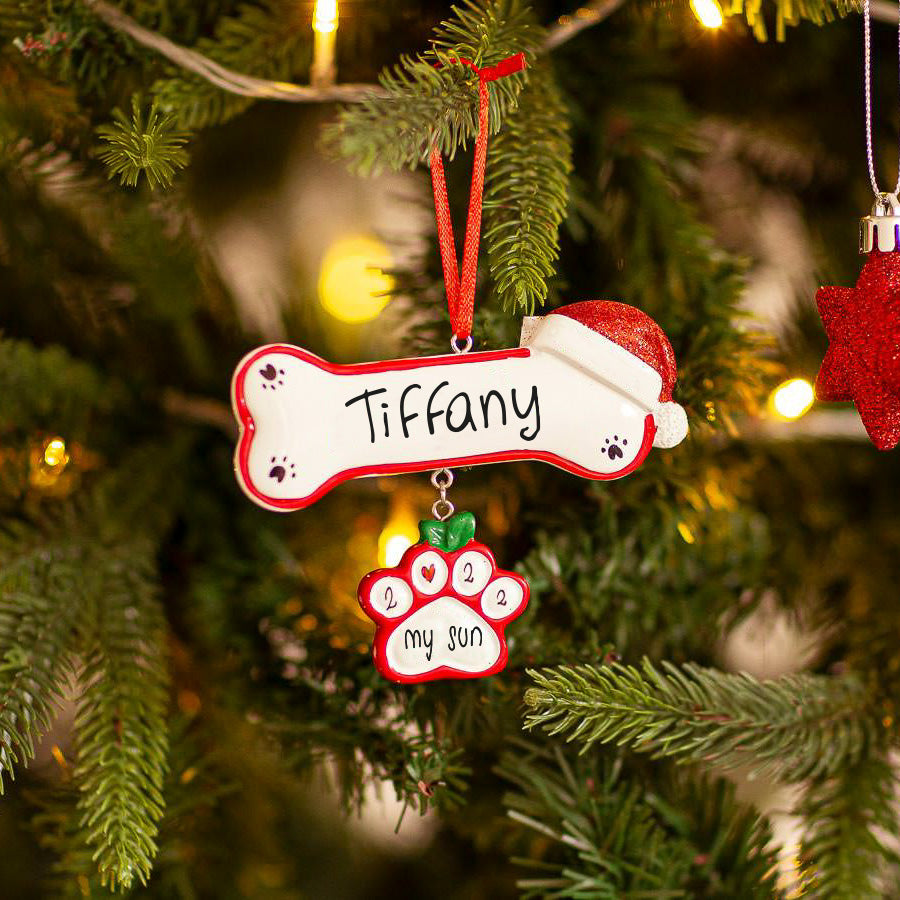 Personalised Ceramic Resin Ornament Bone with hat -1 pc