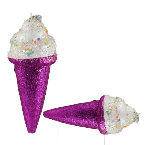 Purple Ice Cream Cone Ornament- 2Pc