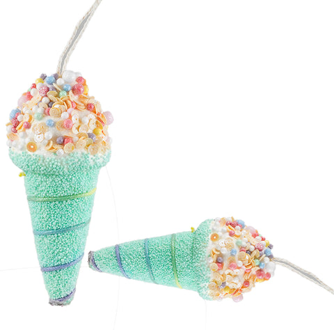 Sprinkle Ice Cream Cone Ornament- 2Pc