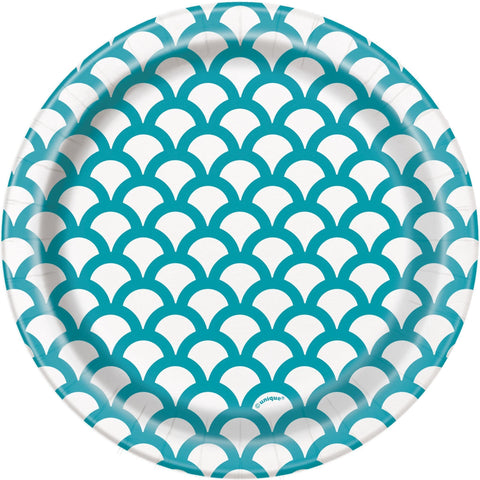 Paper Plates 7 Inches Caribbean Teal Scallop- 8 Pc