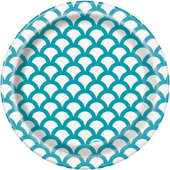 Paper Plates 7 Inches Caribbean Teal Scallop- 8 Pc