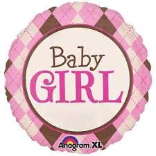 Round Baby Girl Plaid Balloon (Helium) - 32 Inches