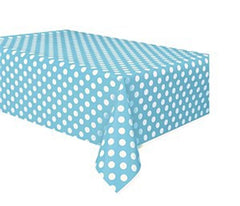 Plastic Table Cover 54In*84In Light Blue Polka Dot - 1 Pc